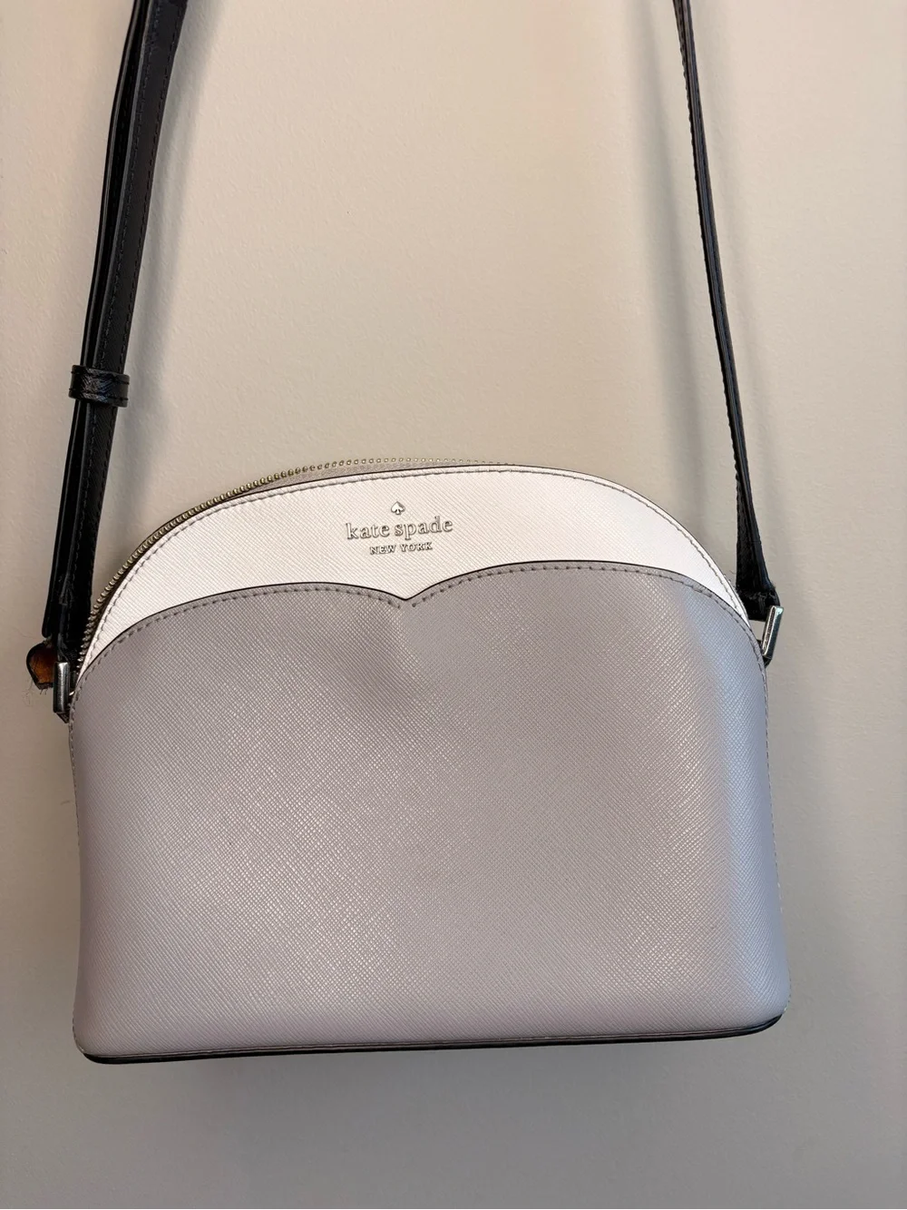 Kate Spade New York Crossbody Bag + Matching Wallet Gray White Fair Condition